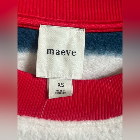 NWT new XS fits small Anthropologie Maeve Sherpa fleece stripe blue sweater top - Picture 6 of 17